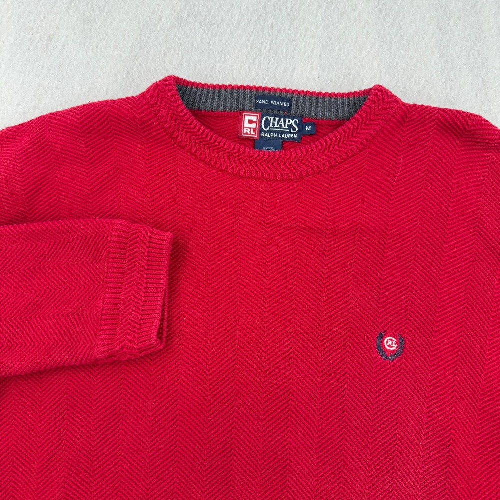 Chaps Ralph Lauren Mens M Hand Framed Herringbone Cotton Knit Crewneck Sweater